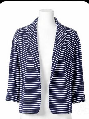 Olivia Moon Navy and White Striped Open Front Blazer